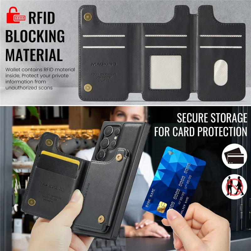 MAGKING K3 Series Чехол для Samsung Galaxy S24 Ultra, совместимый с MagSafe Wallet, из поликарбоната + термопластичного полиуретана + искусственной кожи - Черный