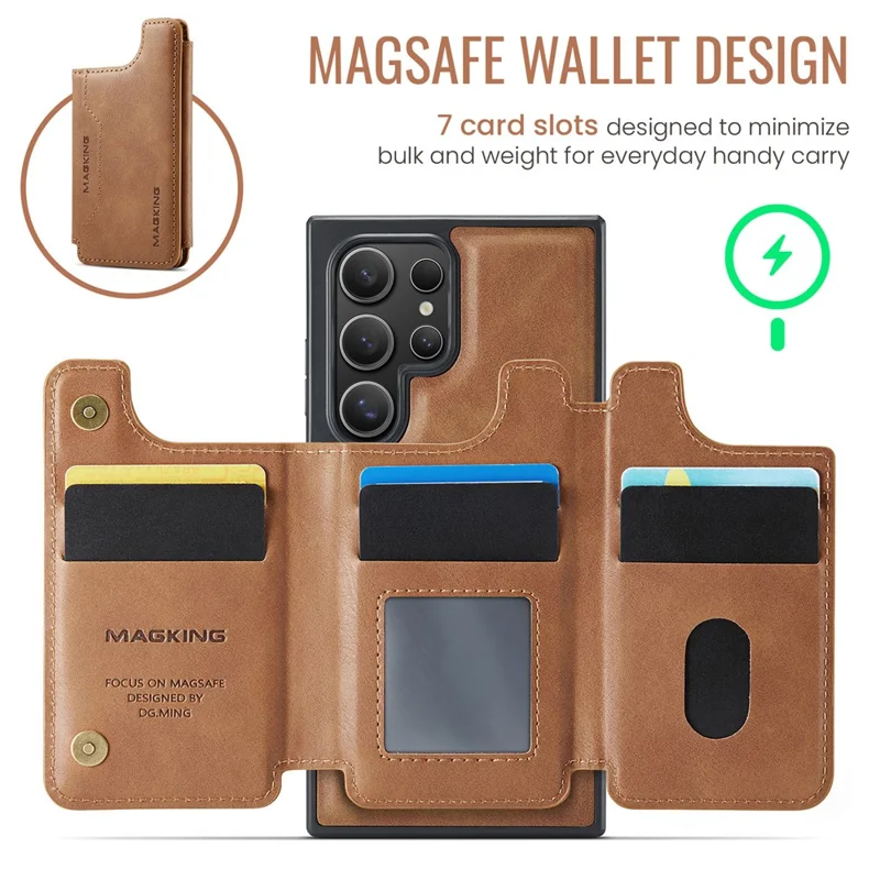 MAGKING K3 Series Чехол для Samsung Galaxy S23 Ultra, совместимый с MagSafe Wallet, из поликарбоната + TPU + искусственной кожи - Коричневый