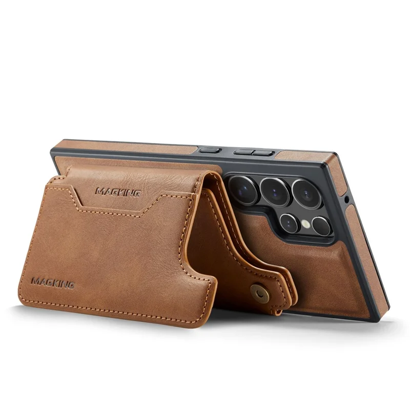MAGKING K3 Series Чехол для Samsung Galaxy S23 Ultra, совместимый с MagSafe Wallet, из поликарбоната + TPU + искусственной кожи - Коричневый