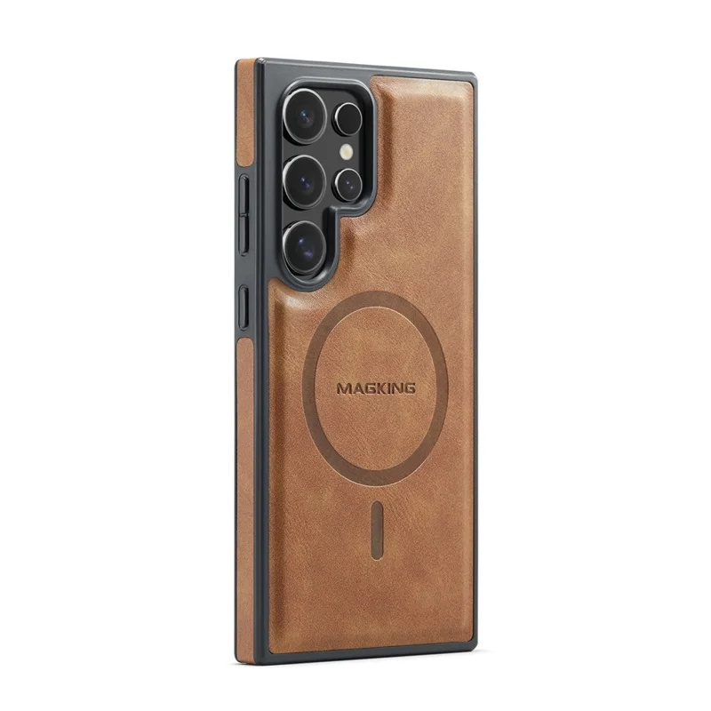 MAGKING K3 Series Чехол для Samsung Galaxy S23 Ultra, совместимый с MagSafe Wallet, из поликарбоната + TPU + искусственной кожи - Коричневый