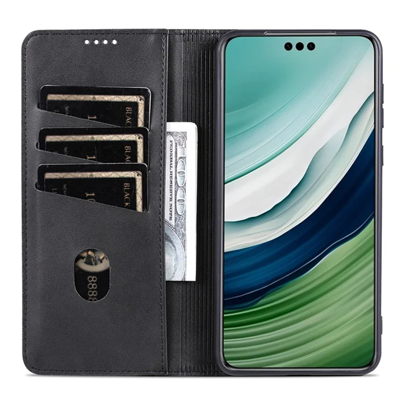 AZNS For Huawei nova 14 5G Case Cowhide Texture PU Leather Wallet Phone Cover - Black