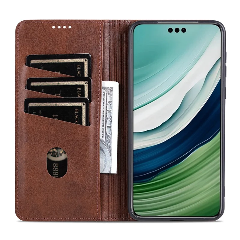 Étui AZNS en cuir de vachette pour Huawei nova 14 Pro 5G - Portefeuille de téléphone - Couleur Café