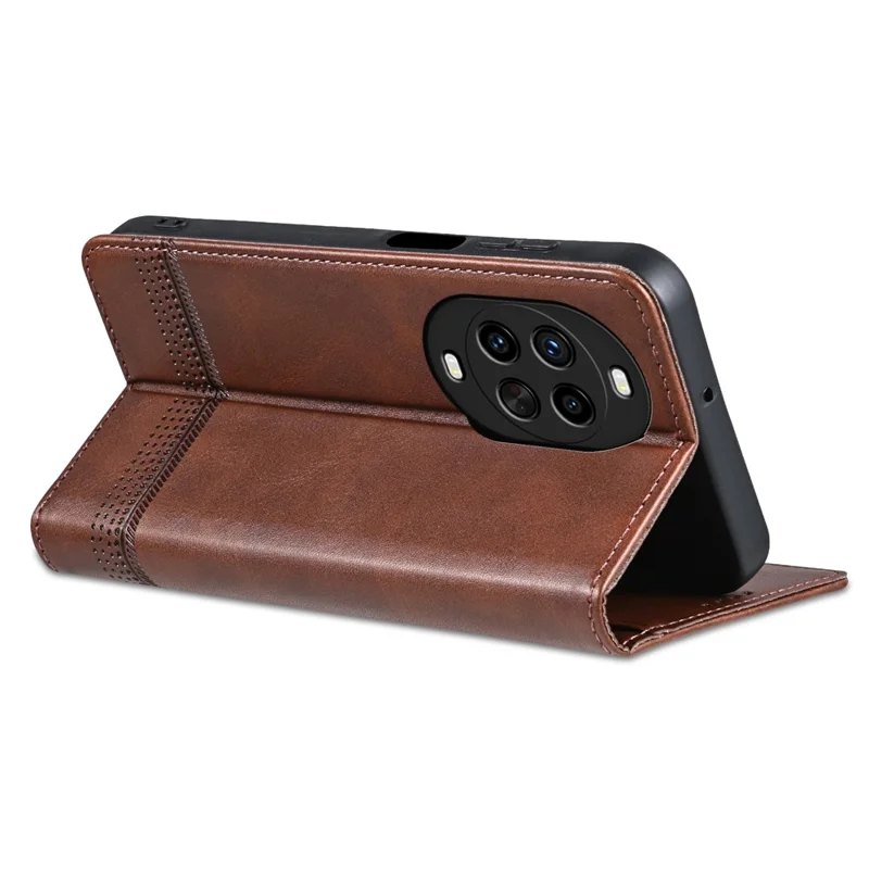Étui AZNS en cuir de vachette pour Huawei nova 14 Pro 5G - Portefeuille de téléphone - Couleur Café