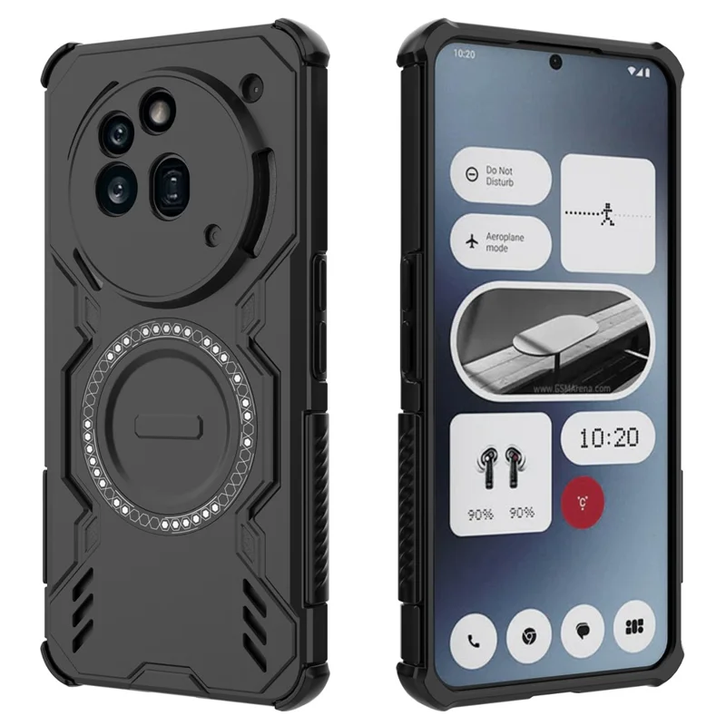For Nothing Phone (3a) Pro Magnetic Case Butterfly Armor Hollow Heat Dissipation PC + TPU Phone Cover - Black