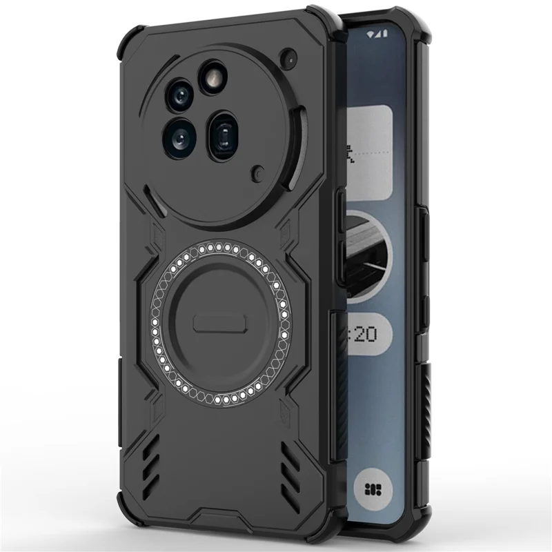 For Nothing Phone (3a) Pro Magnetic Case Butterfly Armor Hollow Heat Dissipation PC + TPU Phone Cover - Black