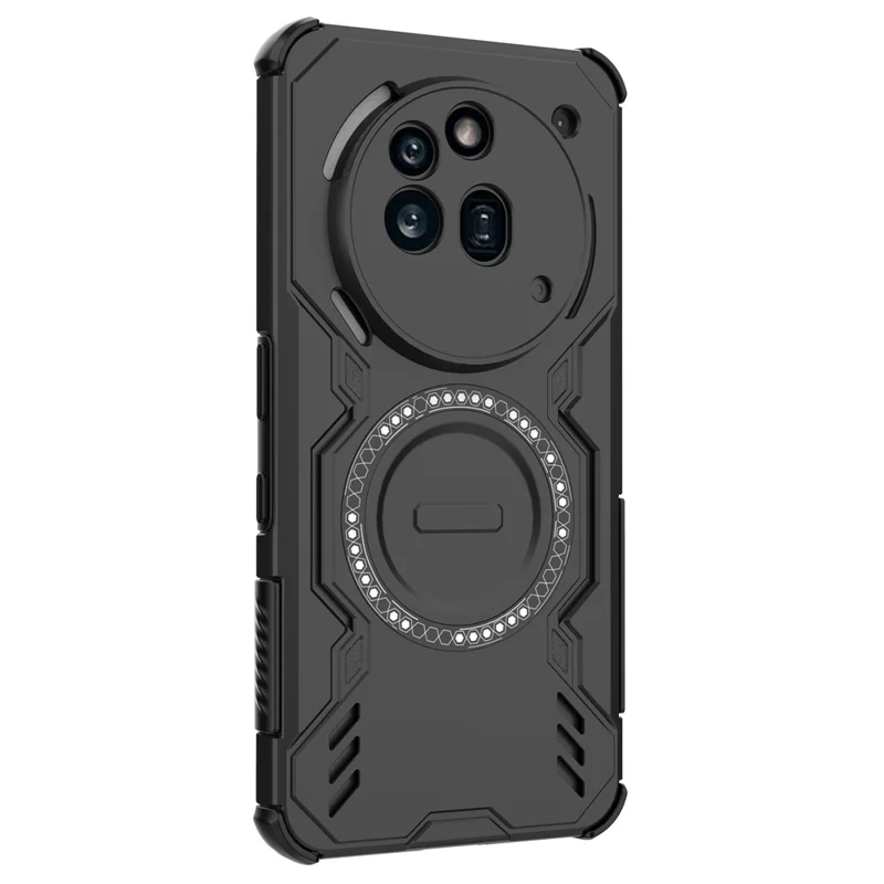 For Nothing Phone (3a) Pro Magnetic Case Butterfly Armor Hollow Heat Dissipation PC + TPU Phone Cover - Black