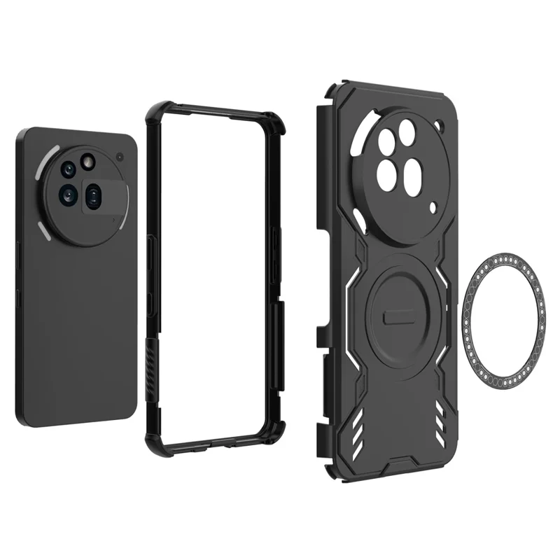 For Nothing Phone (3a) Pro Magnetic Case Butterfly Armor Hollow Heat Dissipation PC + TPU Phone Cover - Black