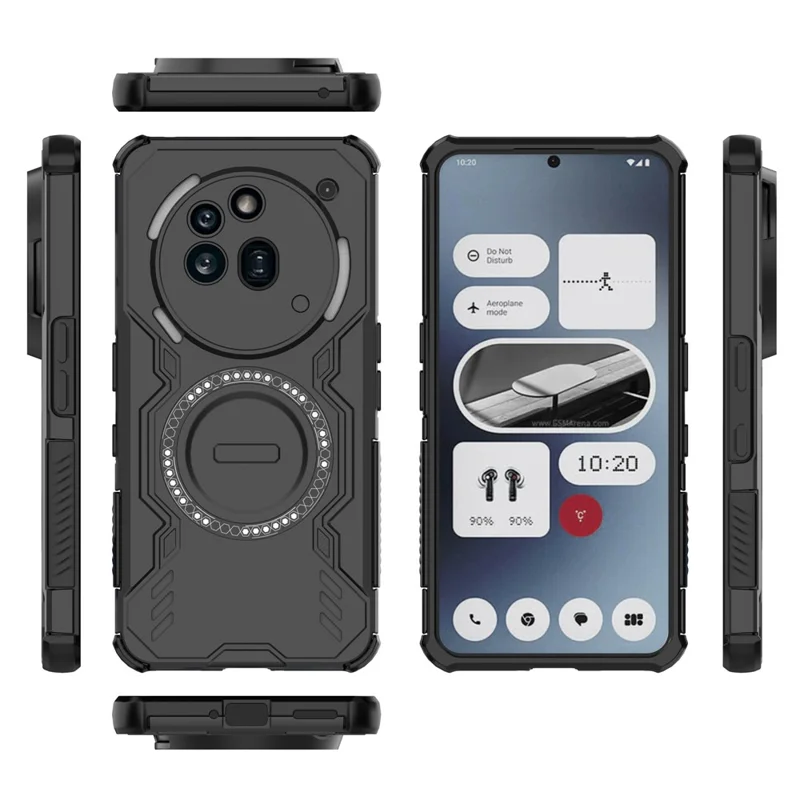 For Nothing Phone (3a) Pro Magnetic Case Butterfly Armor Hollow Heat Dissipation PC + TPU Phone Cover - Black