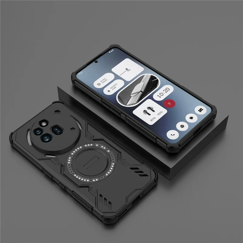 For Nothing Phone (3a) Pro Magnetic Case Butterfly Armor Hollow Heat Dissipation PC + TPU Phone Cover - Black