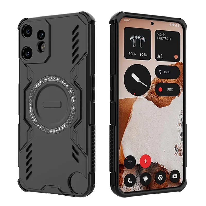 For Nothing CMF Phone 2 Pro Magnetic Case Butterfly Armor Hollow Heat Dissipation PC + TPU Phone Cover - Black