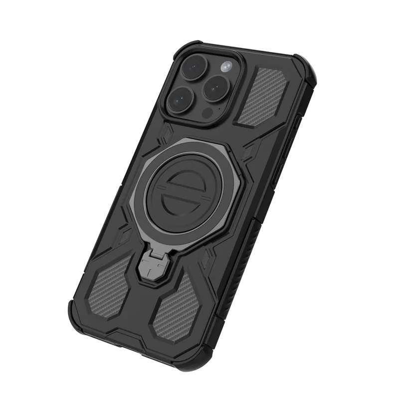 Funda Magnética para iPhone 15 Pro con Soporte Metálico Giratorio Antichoque PC + TPU - Negro