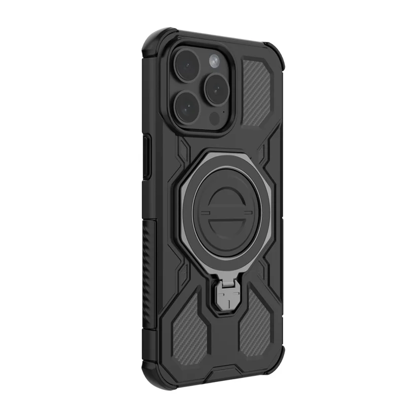 Funda Magnética para iPhone 15 Pro con Soporte Metálico Giratorio Antichoque PC + TPU - Negro