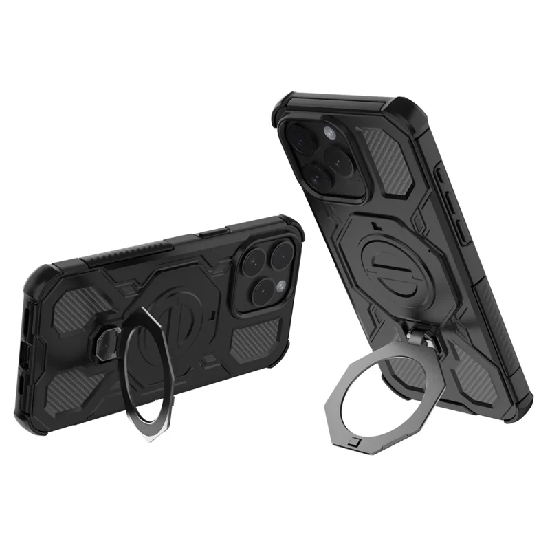 Funda Magnética para iPhone 15 Pro con Soporte Metálico Giratorio Antichoque PC + TPU - Negro