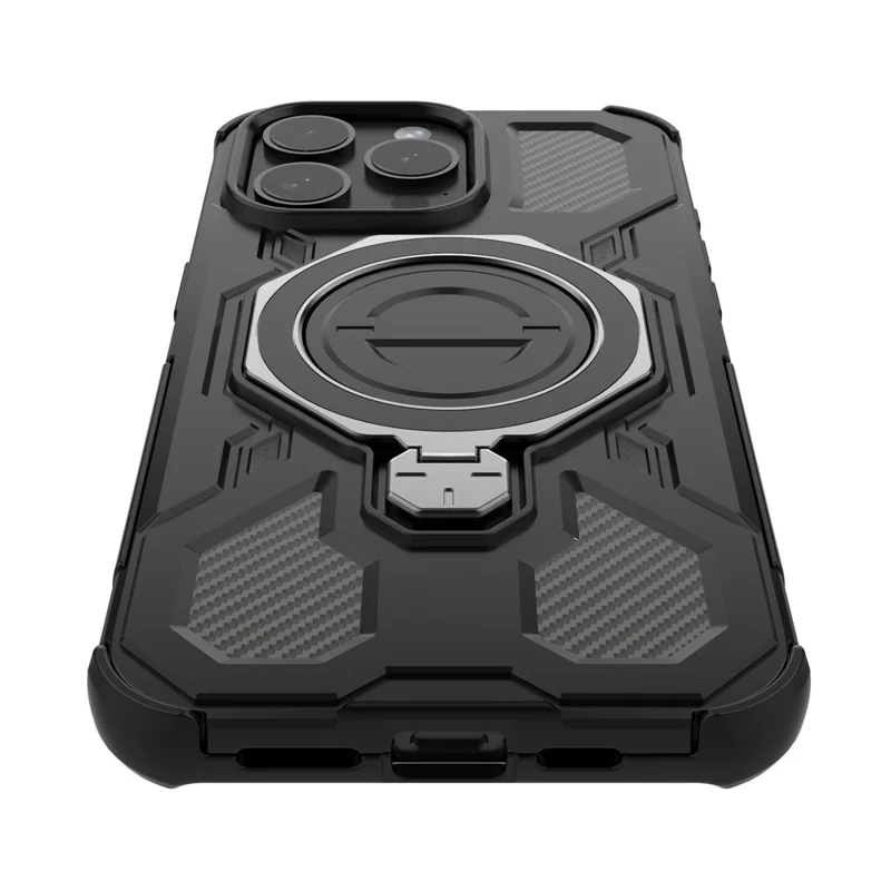 Funda Magnética para iPhone 15 Pro con Soporte Metálico Giratorio Antichoque PC + TPU - Negro