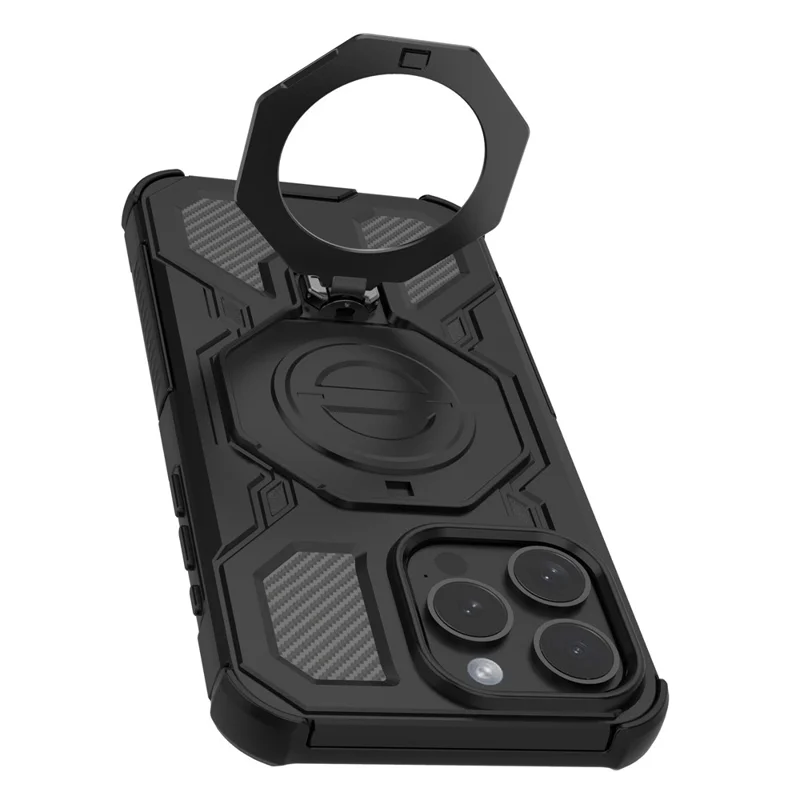 Funda Magnética para iPhone 15 Pro con Soporte Metálico Giratorio Antichoque PC + TPU - Negro