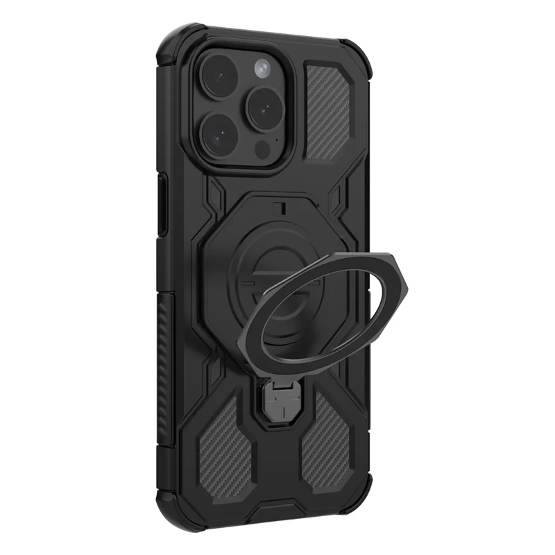 Funda Magnética para iPhone 15 Pro con Soporte Metálico Giratorio Antichoque PC + TPU - Negro