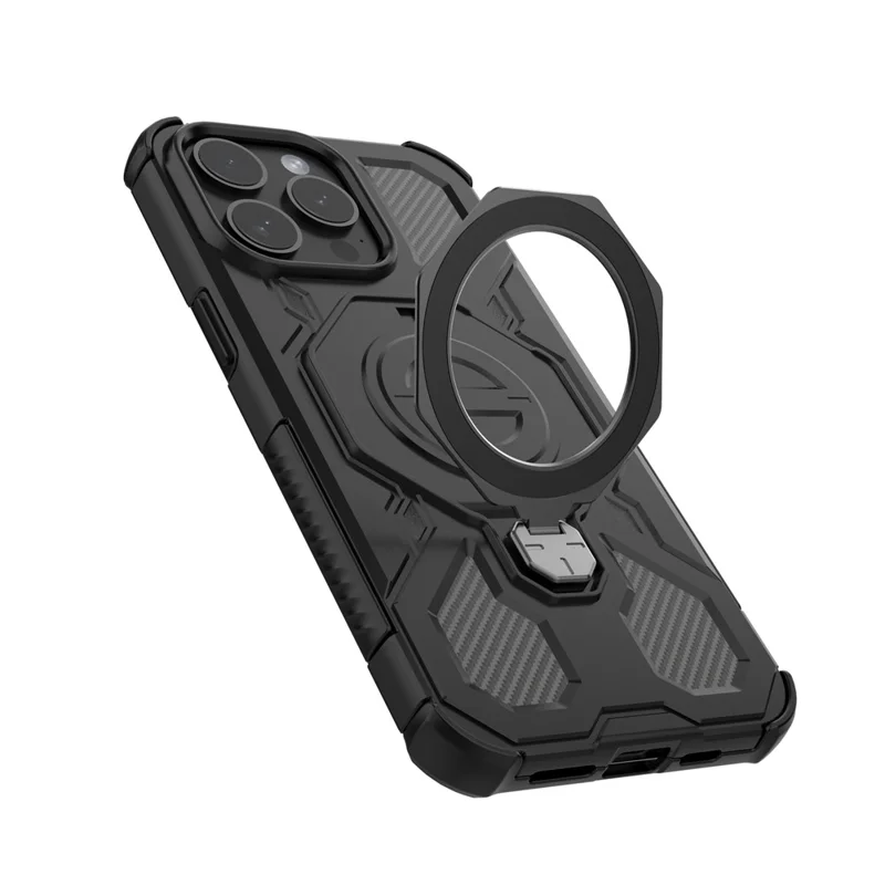 Funda Magnética para iPhone 15 Pro con Soporte Metálico Giratorio Antichoque PC + TPU - Negro