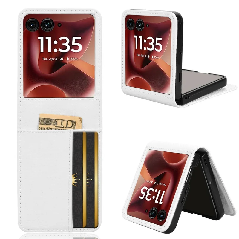 For Motorola Razr 60 Ultra 5G Case PU Leather + PC Card Holder Mobile Phone Cover - White