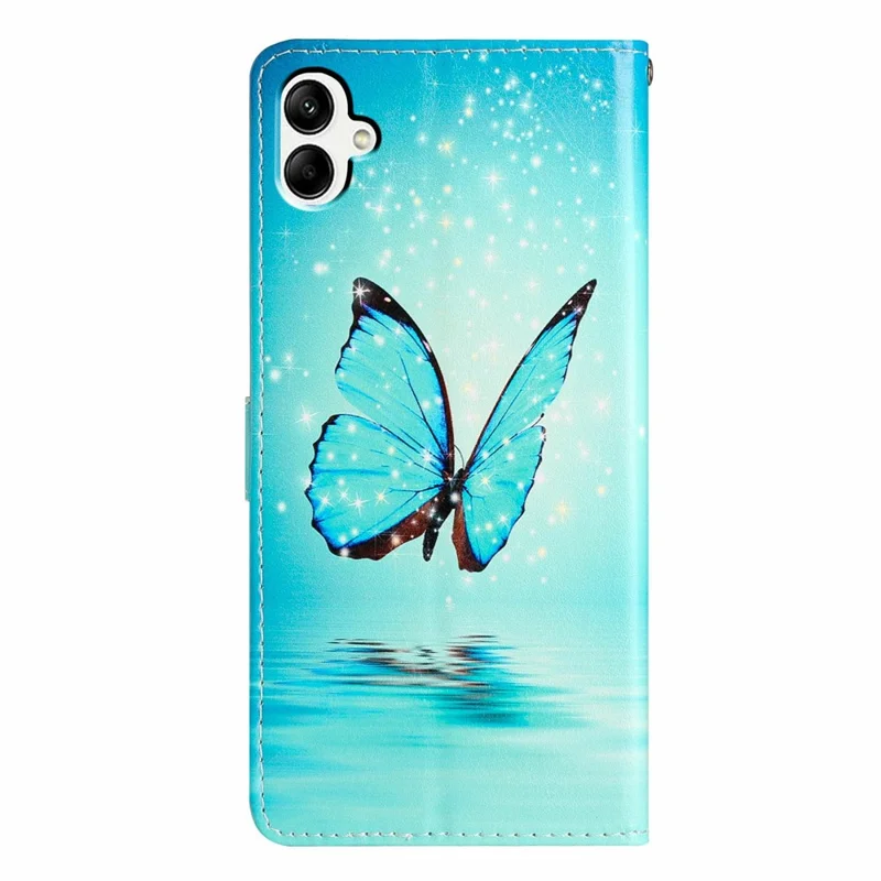Cover a portafoglio per Samsung Galaxy A07 in pelle PU con stampa a motivi, supporto e cinturino - Farfalla blu