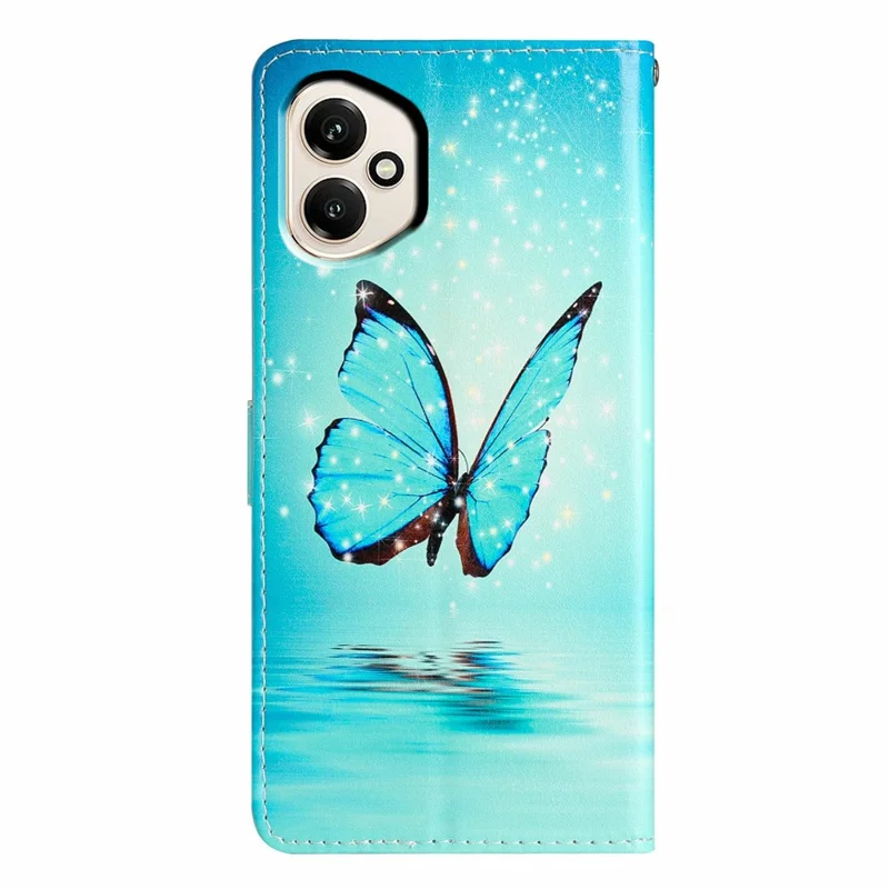 Capa de carteira 5G (Global) For Honor 400 em couro PU com estampa e suporte - Borboleta Azul