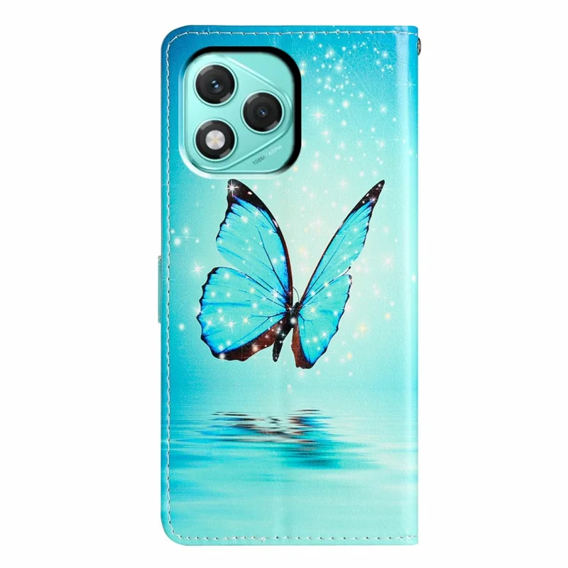 جراب محفظة لهونر 400 لايت 5G من جلد البولي يوريثان الصناعي مع طباعة زخرفة وحامل وحزام - فراشة زرقاء