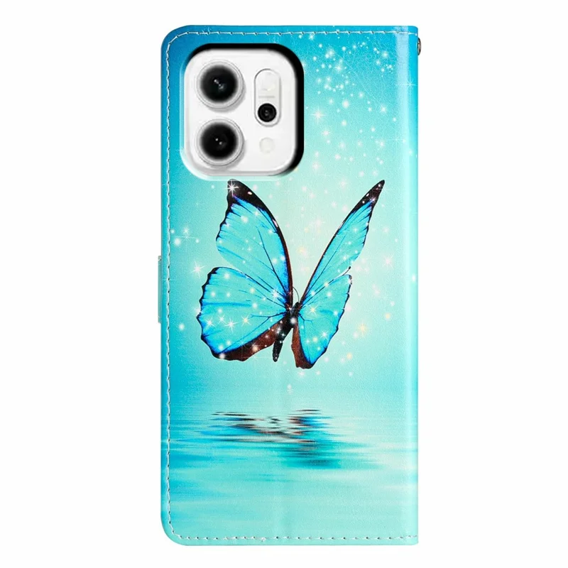Für Oppo Reno14 5G (Global) Brieftasche Handyhülle aus Kunstleder mit Musterprägung, Ständer und Trageriemen - Blauer Schmetterling