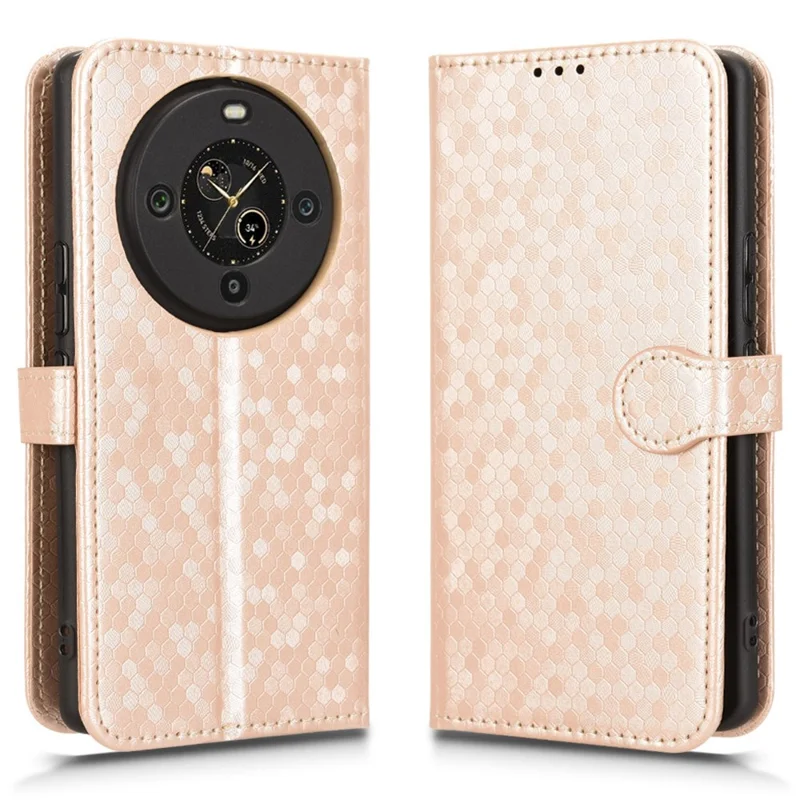 Cover a portafoglio per FOSSiBOT S3 Pro 4G con motivo a puntini, in pelle PU, con cinturino da polso - Oro rosa