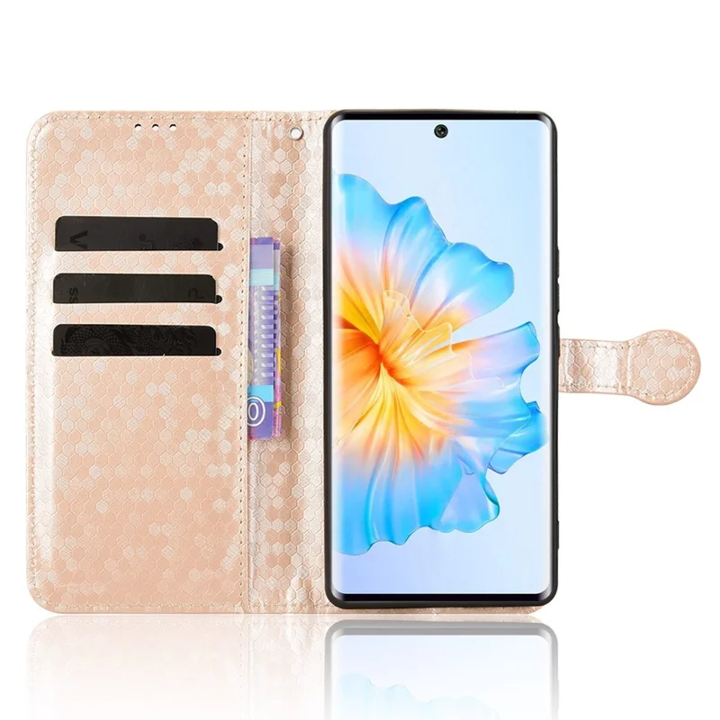 Cover a portafoglio per FOSSiBOT S3 Pro 4G con motivo a puntini, in pelle PU, con cinturino da polso - Oro rosa