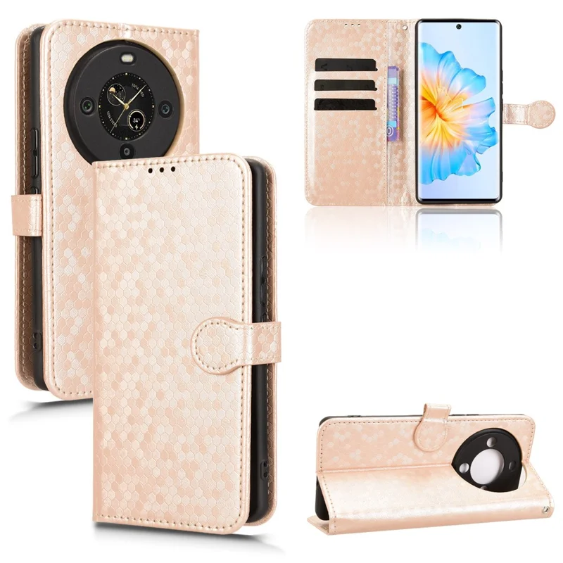 Cover a portafoglio per FOSSiBOT S3 Pro 4G con motivo a puntini, in pelle PU, con cinturino da polso - Oro rosa