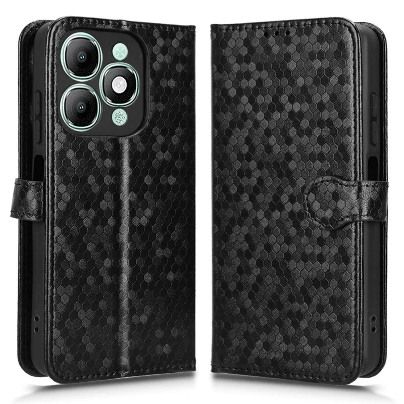 Étui portefeuille pour itel A90 4G à motif pointillé en cuir PU avec dragonne - Noir