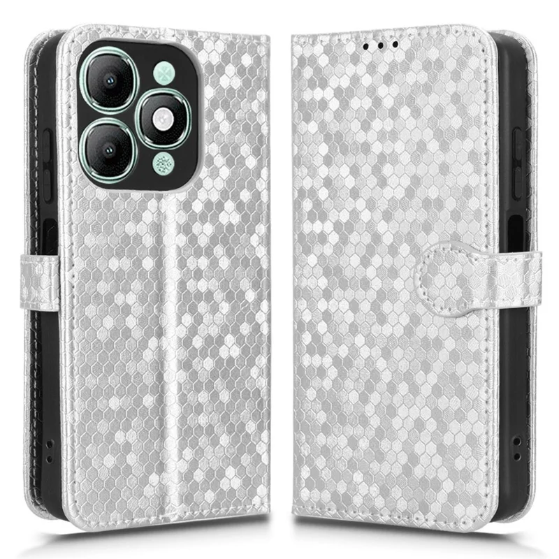 For itel A90 4G Wallet Case Dot Pattern Imprint PU Leather Phone Cover with Wrist Strap - Silver