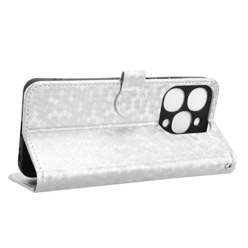 For itel A90 4G Wallet Case Dot Pattern Imprint PU Leather Phone Cover with Wrist Strap - Silver