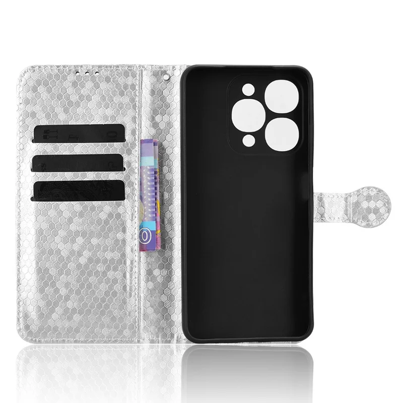 For itel A90 4G Wallet Case Dot Pattern Imprint PU Leather Phone Cover with Wrist Strap - Silver