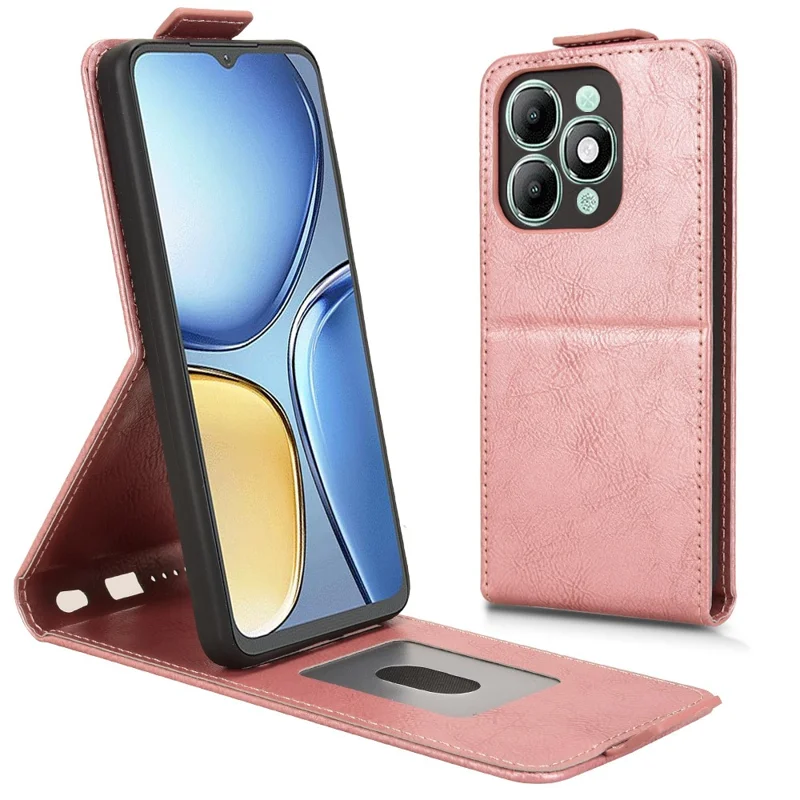 For itel A90 4G Stand Case Magnetic Clasp Vertical Flip Leather Phone Cover with Card Holder - Rose Gold