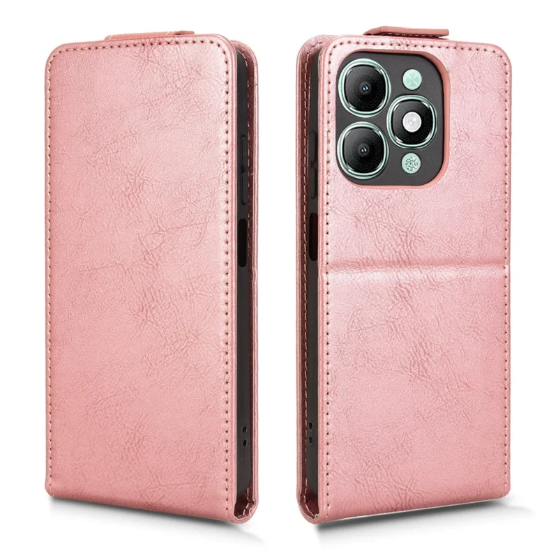 For itel A90 4G Stand Case Magnetic Clasp Vertical Flip Leather Phone Cover with Card Holder - Rose Gold