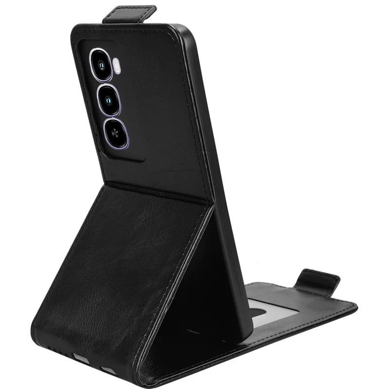 For itel City 100 4G Stand Case Magnetic Clasp Vertical Flip Leather Phone Cover with Card Holder - Black
