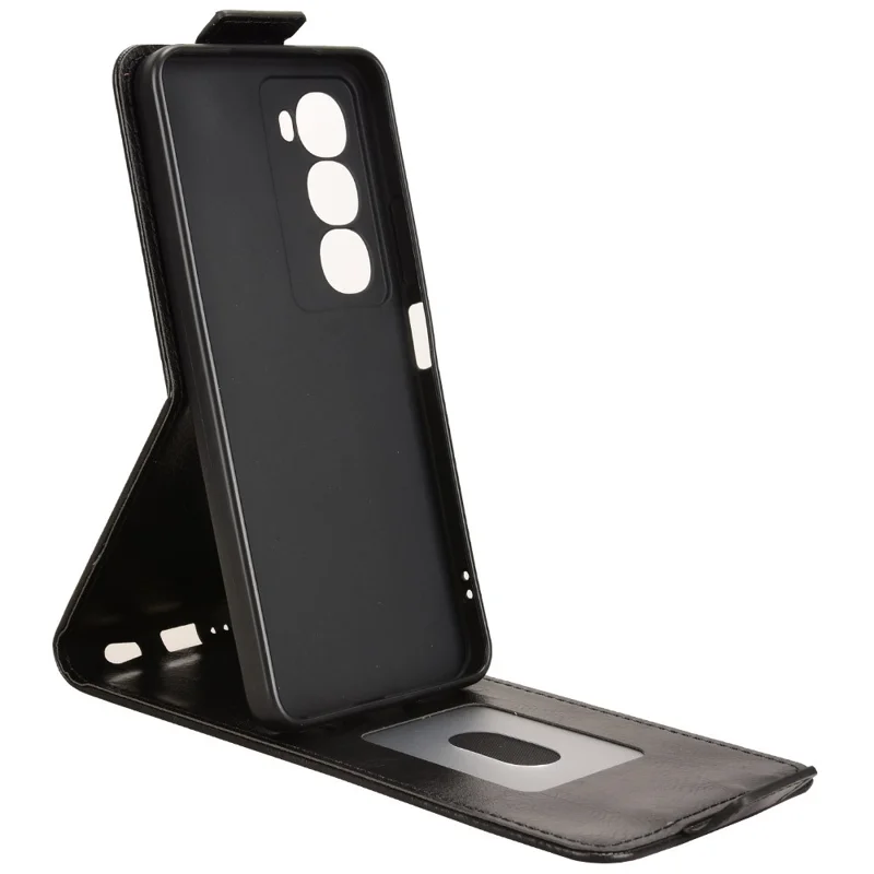 For itel City 100 4G Stand Case Magnetic Clasp Vertical Flip Leather Phone Cover with Card Holder - Black