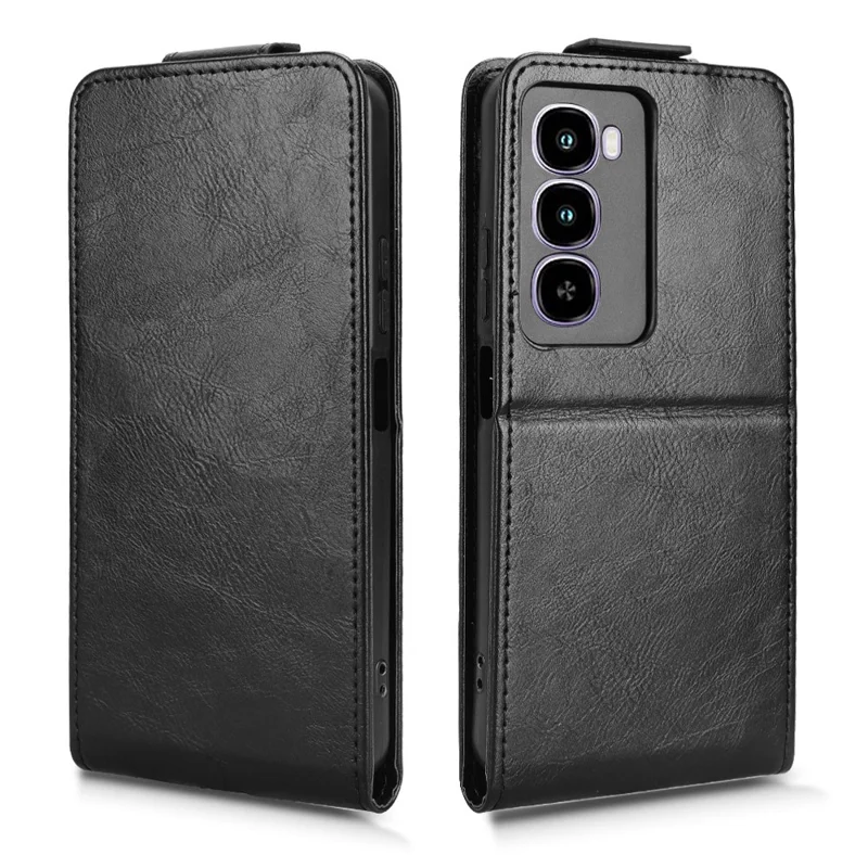 For itel City 100 4G Stand Case Magnetic Clasp Vertical Flip Leather Phone Cover with Card Holder - Black