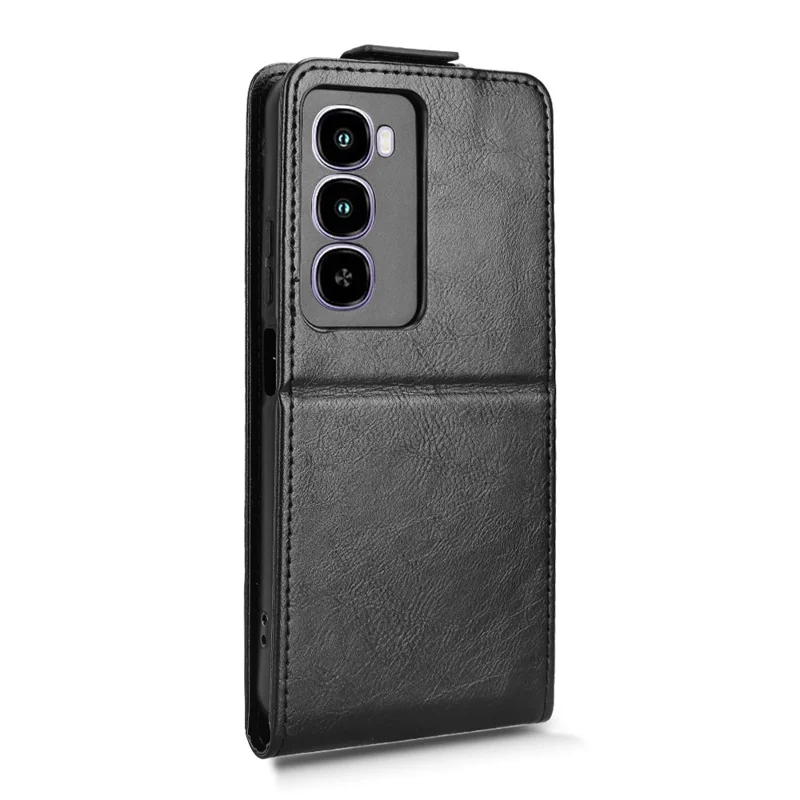 For itel City 100 4G Stand Case Magnetic Clasp Vertical Flip Leather Phone Cover with Card Holder - Black