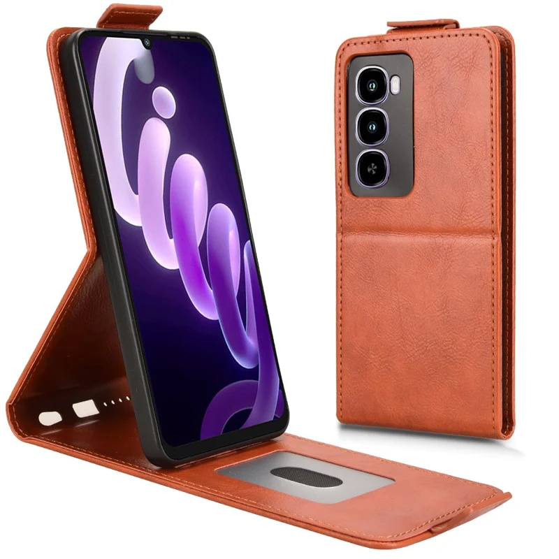 For itel City 100 4G Stand Case Magnetic Clasp Vertical Flip Leather Phone Cover with Card Holder - Orange