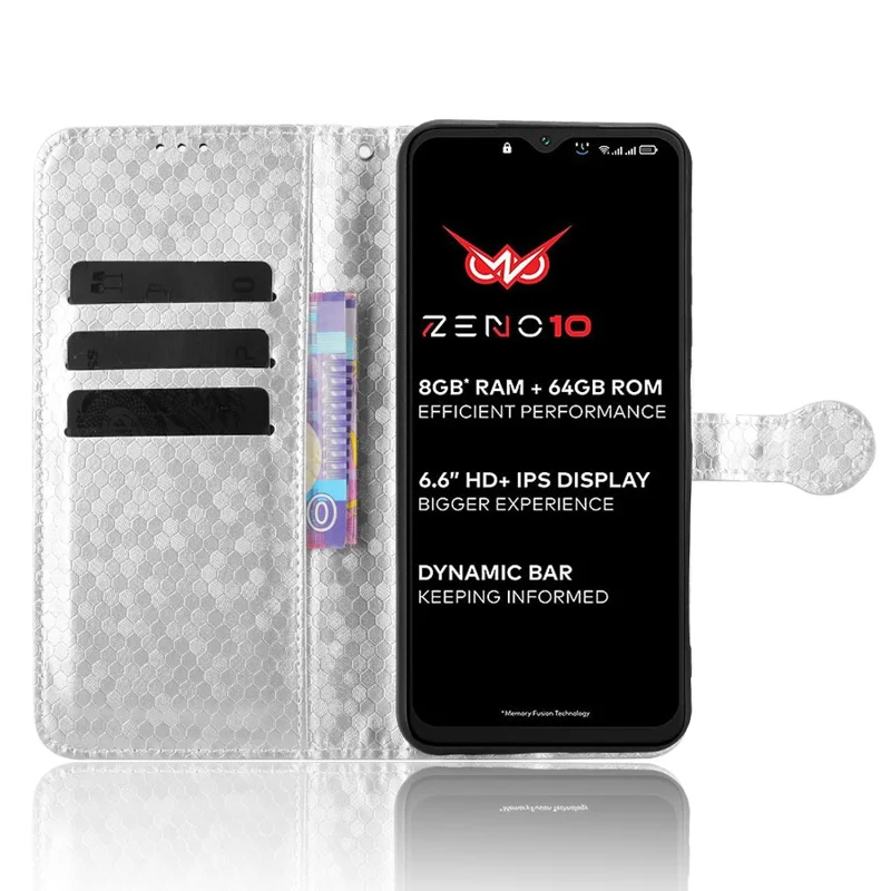 Чехол-кошелек для itel Zeno 10 4G с узором в точку из искусственной кожи с ремешком на запястье - Серебристый