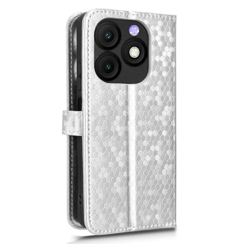 Чехол-кошелек для itel Zeno 10 4G с узором в точку из искусственной кожи с ремешком на запястье - Серебристый