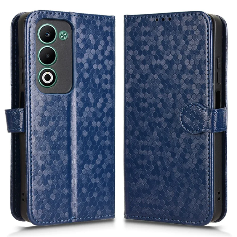 Funda tipo cartera para Oppo A5 5G CPH2735 / A5 4G CPH2727 con patrón de puntos, cuero sintético y correa de muñeca - Azul oscuro