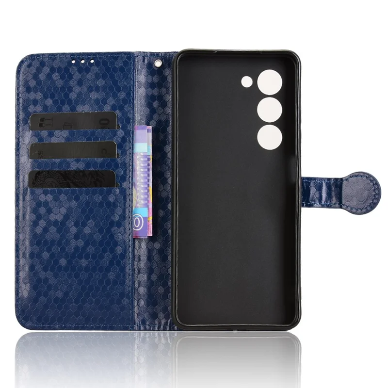 Funda tipo cartera para Oppo A5 5G CPH2735 / A5 4G CPH2727 con patrón de puntos, cuero sintético y correa de muñeca - Azul oscuro