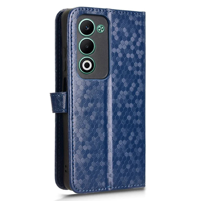 Funda tipo cartera para Oppo A5 5G CPH2735 / A5 4G CPH2727 con patrón de puntos, cuero sintético y correa de muñeca - Azul oscuro