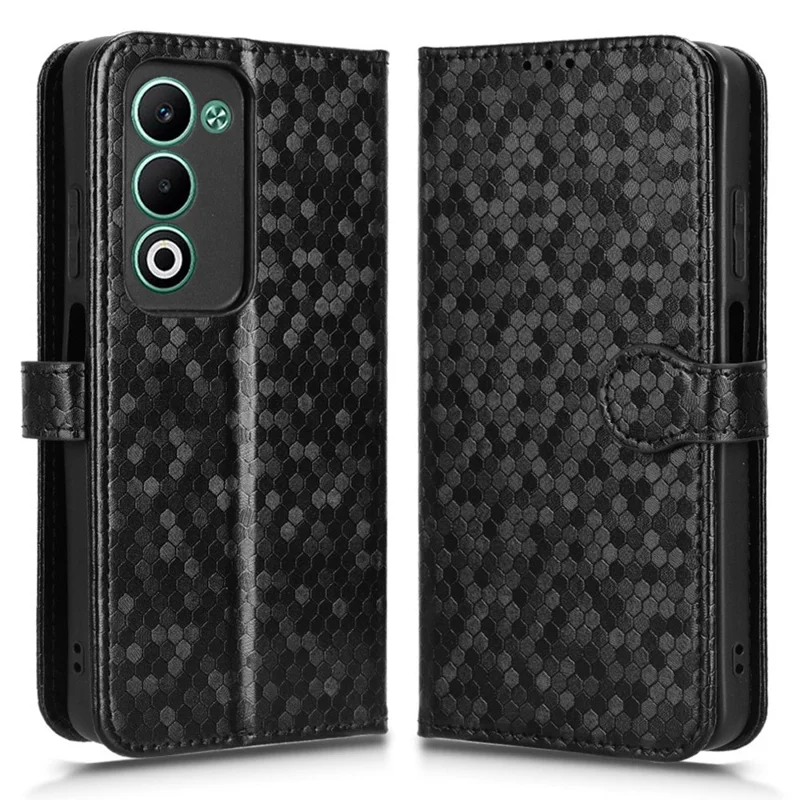 For Oppo A5 5G CPH2735  /  A5 4G CPH2727 Wallet Case Dot Pattern Imprint PU Leather Phone Cover with Wrist Strap - Black