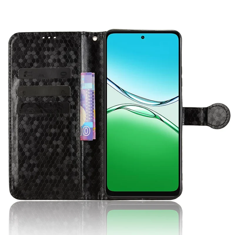 For Oppo A5 5G CPH2735  /  A5 4G CPH2727 Wallet Case Dot Pattern Imprint PU Leather Phone Cover with Wrist Strap - Black