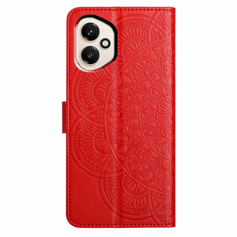 For Honor 400 5G (Global) Leather Case with Card Slots Mandala Pattern Phone Cover Stand - Red