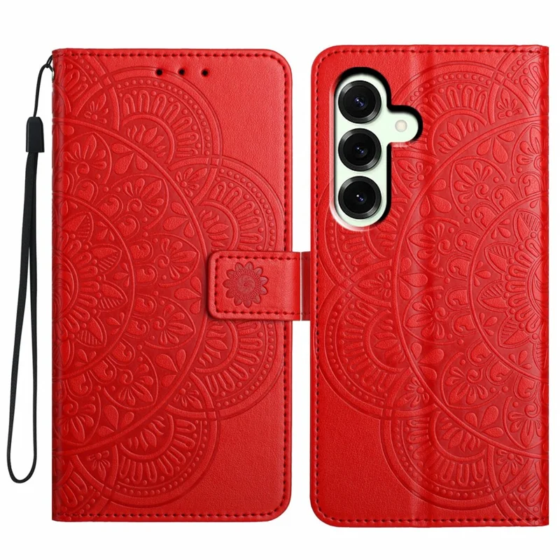 Capa de Couro para Samsung Galaxy A17 com Slots para Cartões, Padrão Mandala, Suporte de Telefone - Vermelho