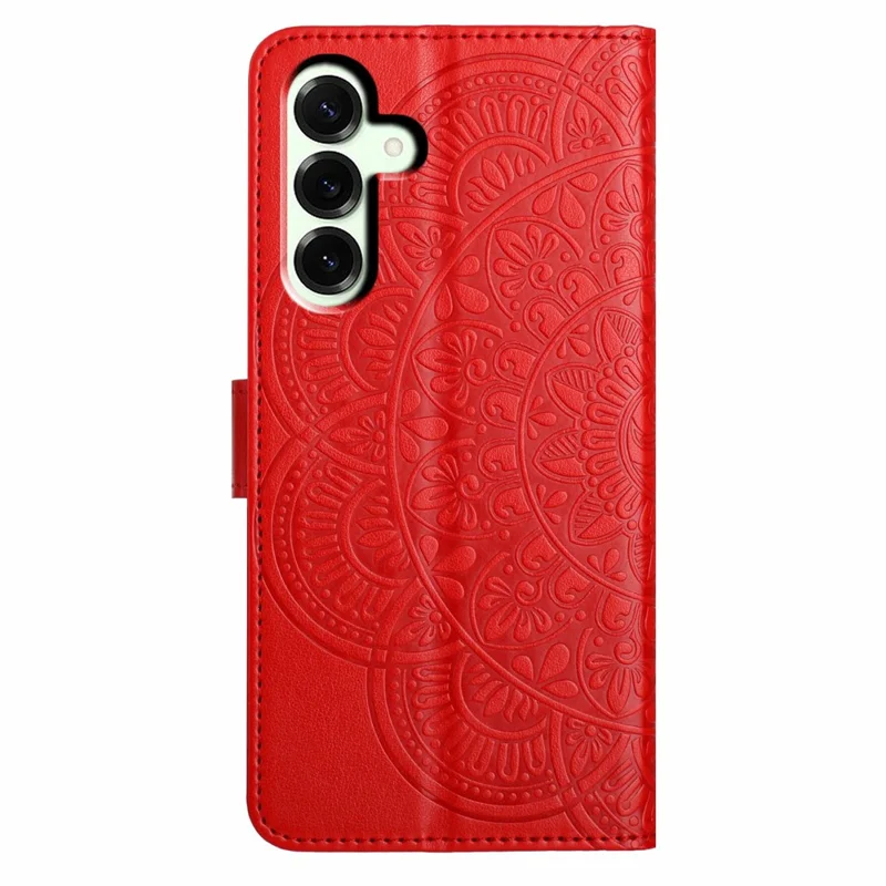 Capa de Couro para Samsung Galaxy A17 com Slots para Cartões, Padrão Mandala, Suporte de Telefone - Vermelho